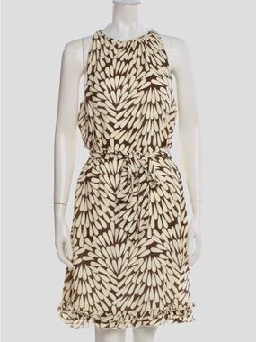 Tory Burch ivory brown sun dress sz 6 sleeveless silk short dress